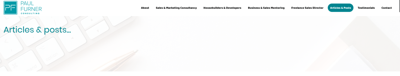 Screenshot showing the header area of the Articles and Posts page from the Paul Furner Consulting website