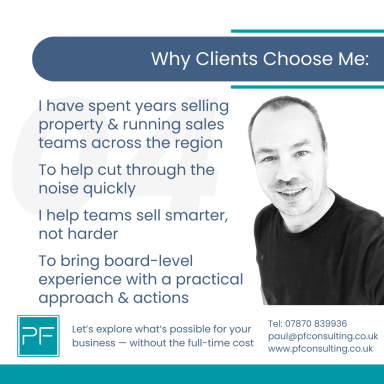 Professional man promotes his experience in property and sales management for client success.
