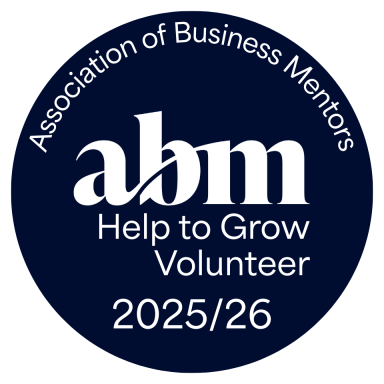 Circular logo for Association of Business Mentors, indicating "Help to Grow Volunteer 2025/26."